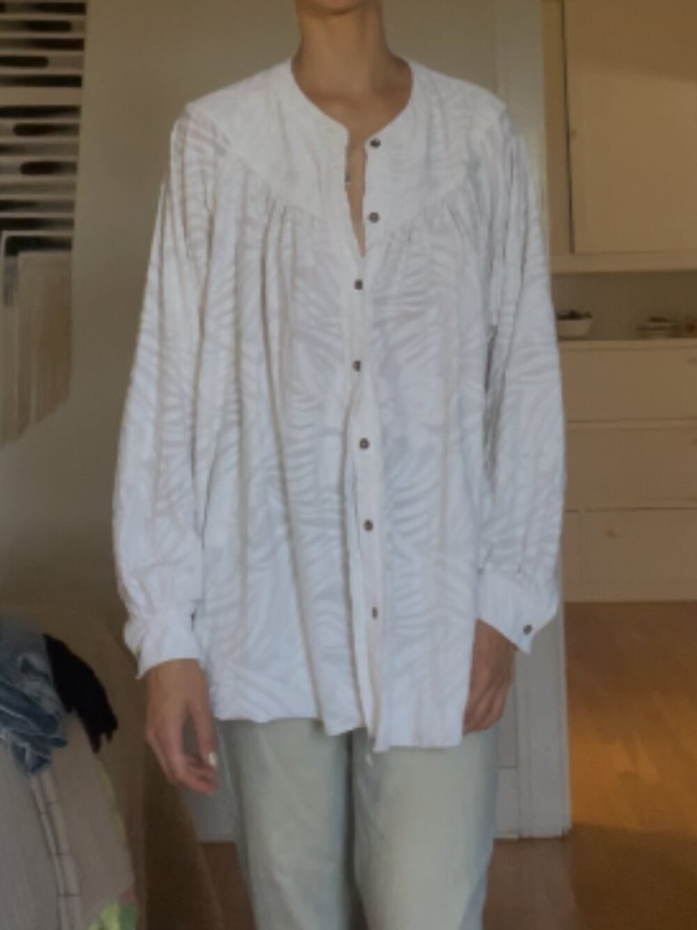 Free People Textured Button-Up Blouse in White